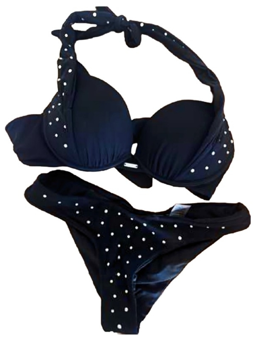 Black Beach Bunny w Silver Crystal Rhinestones bikini set TOP-L BOTTOMS-XS